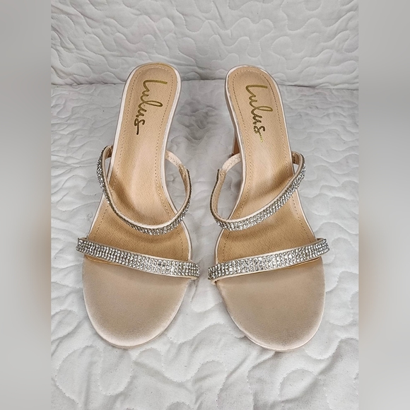 Ralphy Ivory Satin Rhinestone High Heel Sandals - Picture 3 of 8